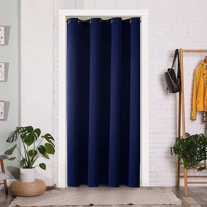 ChrisDowa Blackout Door Curtains for Doorway Privacy, Grommet Closet Curtains for Bedroom Closet Door, Thermal Insulated Doorway Cover Room Divider Drapes (1 Panel, Navy Blue, 52 x 80 Inch)