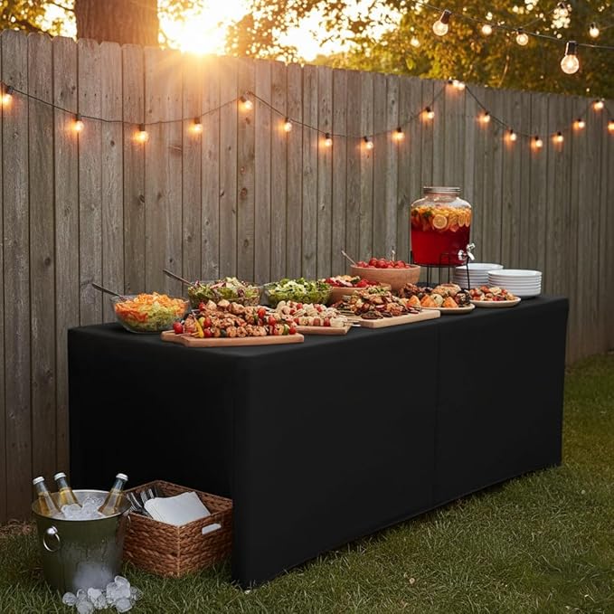 HolidayIdeas Open Back Rectangle Black Table Covers for 4 Foot Table, Wrinkle Resistant Washable Tablecloths 24x48 Inch for Craft Fairs, Banquets, Trade Show Display, 4 Pcs