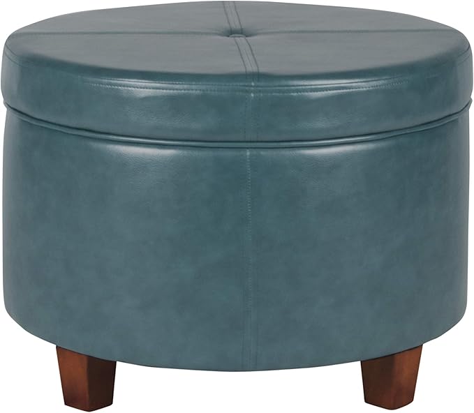 HomePop Round Leatherette Storage Ottoman with Lid, Teal