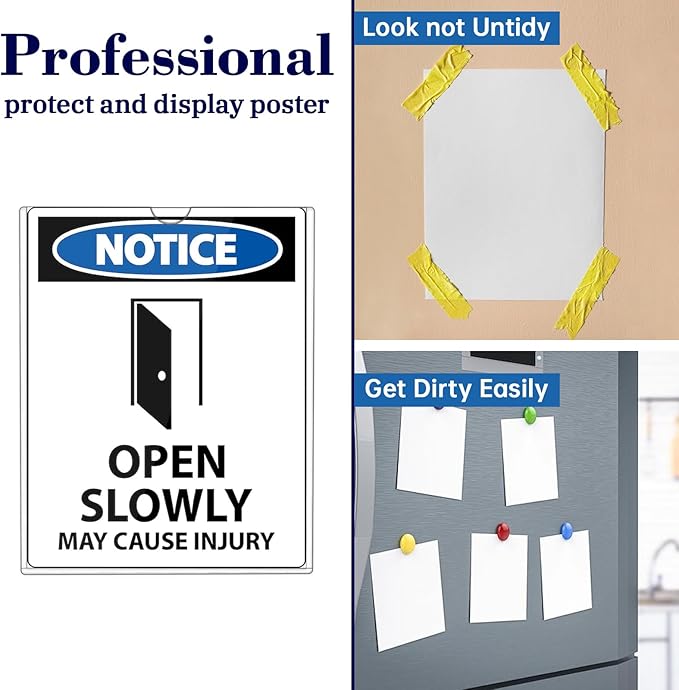 10 Pack Magnetic Sign Holder 8.5 x 11 - Rigid Sheet Protectors with Magnetic Strip Adhesive Strip, Adhesive Frames 8.5 x 11 Magnetic Picture Frames for Refrigerator,Whiteboard,Wall,Door,Window