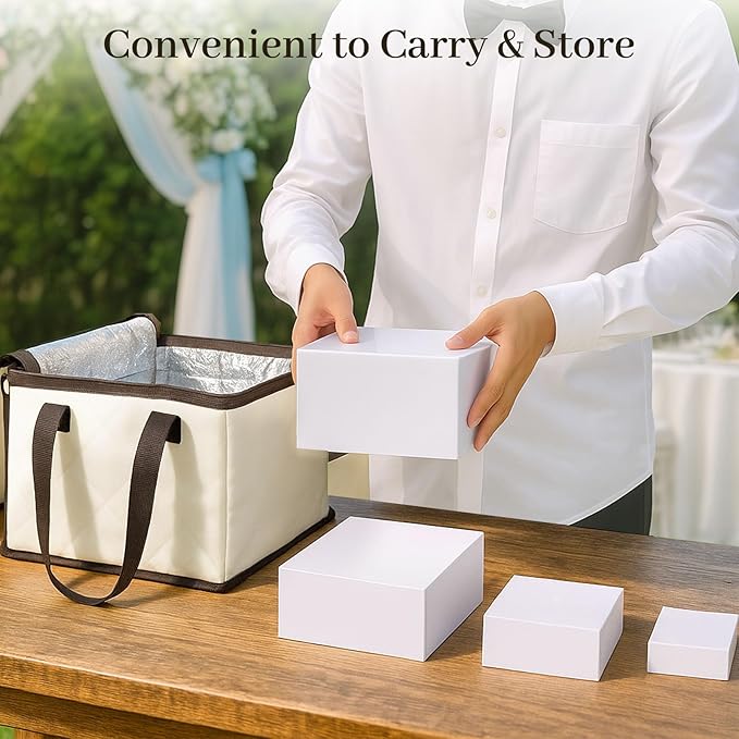DomeStar 6PCS Buffet Risers and Stands Set, White Plastic Food Risers for Dessert Table Party Display - Cupcake, Cake, Fruit, Wedding Catering and Event Decoration