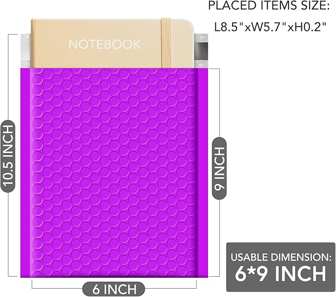 GSSUSA Purple Bubble Mailers 6X10 Inches 500 Pack, Padded Poly Bubble Mailer, Small Padded Envelopes Strong Adhesion Bubble Envelopes,Self-Seal Mailing Envelopes for Small Business,Package Supplies