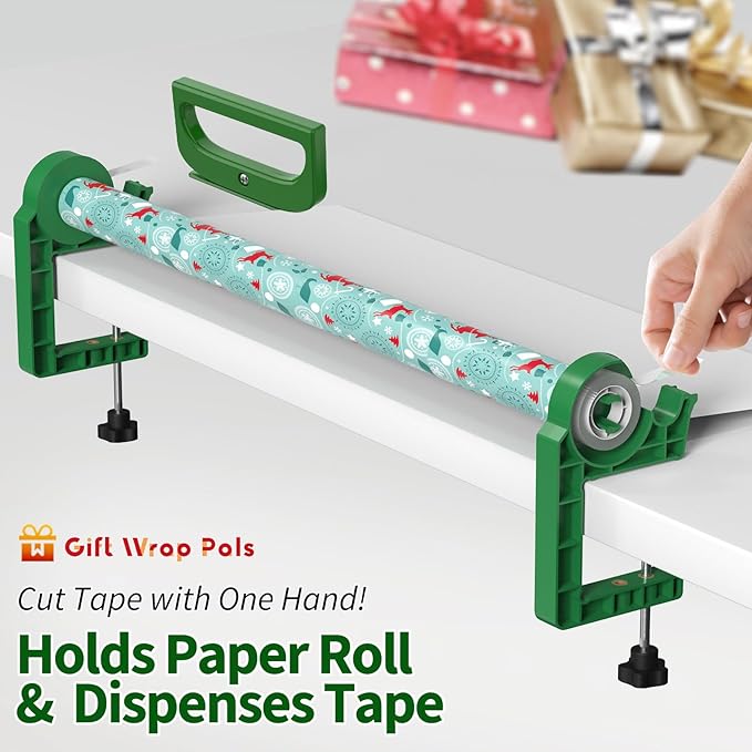 Tabletop Gift Wrapping Tool with Tape Dispenser & Cutter–2 Pack Adjustable Wrapping Paper Table Clamps with 2 Tapes–Perfect for Christmas, Holidays, and Crafting