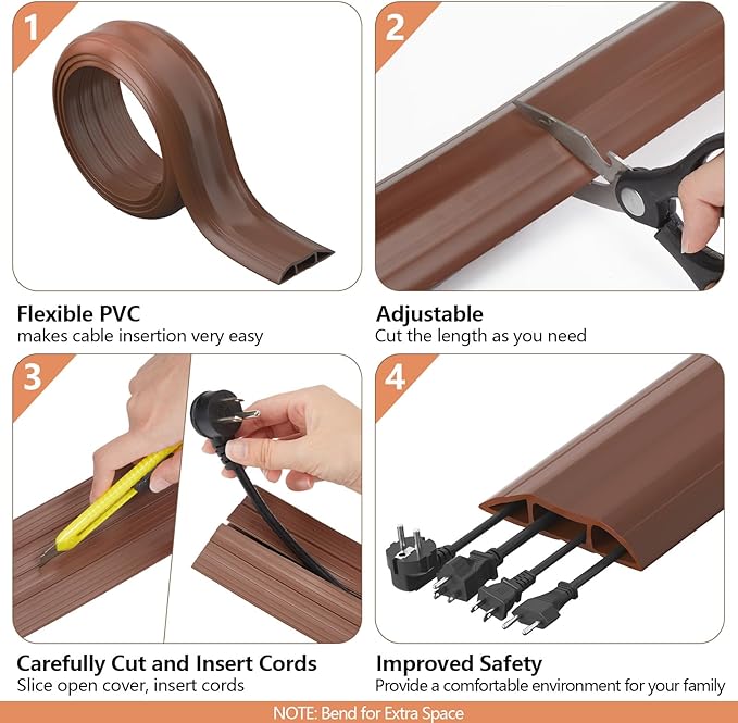 AGPTEK Heavy Duty Floor Cable Cover Cable Protector, 6.5 Ft Floor Cord Protector 3 Channels Floor Cord Cover (Mid Channel 0.93") Contains Cords, Cables and Wires, Good for Office, Home, or Outdoor