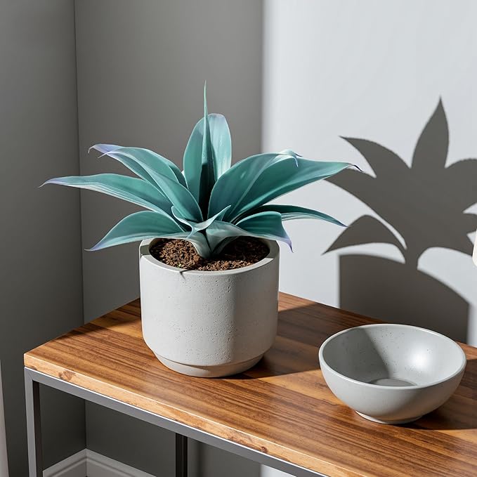 Artificial Agave Plants,Large UV Resistant Fake Agave Planters 12" for Indoor and Outdoor Decorating Tropical Plant Succulents Greenery Indoor Decor (Blue,2Pack)