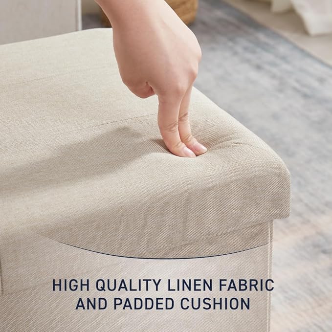 Ornavo Home 30 inch Folding Storage Ottoman with Large Storage, Foot Rest, Bedroom Bench - Beige