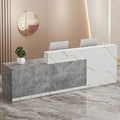 PLMOKN Wood Reception Desk Marble Stone with Checkout Retail Counter L Shaped Modern Mostrador para Negocio Office Desk Closed Front with Storage Drawers for Barber,Salon,Clothing Store