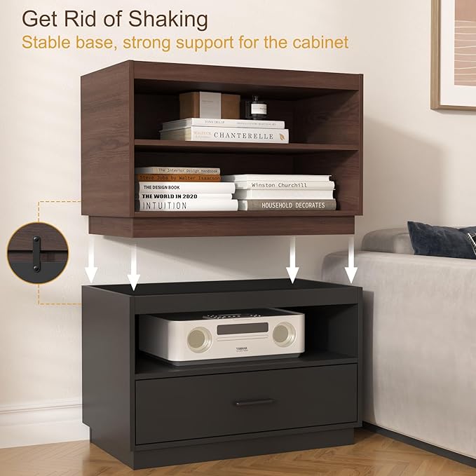 Stackable Storage 2-Shelf, 28" Wide Storage Bins with Open Compartment for Closet Organizers, Wood Stackable Closet Organizer Modern Large Stackable Storage Units for Living Room Hallway, Brown