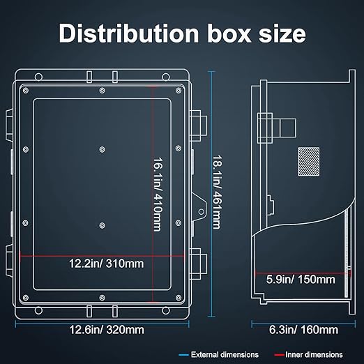 Outdoor Electrical Junction Box, ABS Water Resistant Enclosure with Internal Mounting Panel & Hinged Cover, 16.1" H* 12.2" L* 5.9" W