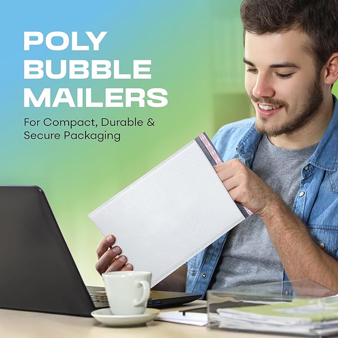 White 12.5x19.5 Inch Large Poly Bubble Mailers #6 | Padded Envelopes with Self Seal | Air Lined Cushioned Bubble Mailer | Usable Size 12.5x15 | 100 Pack Bulk | Lightweight shipping Bags | Made in USA