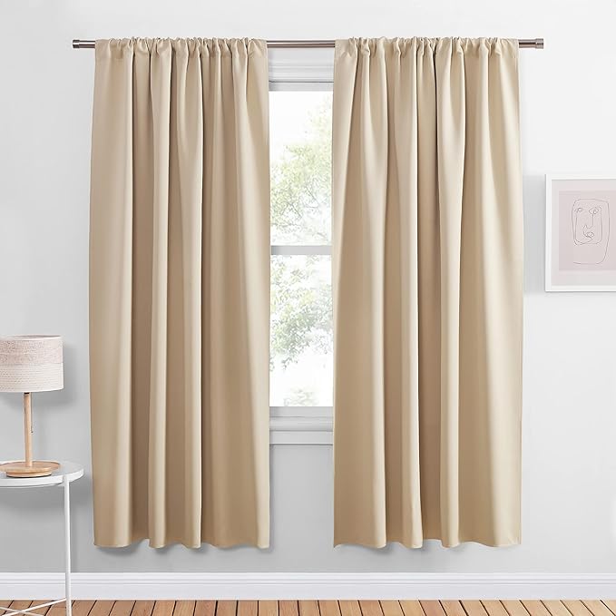 PONY DANCE Thermal Curtains 72 inches - Window Coverings Privacy Protect Rod Pocket Top Room Darkening Curtain Home Decor for Bedroom, 34 Wide by 72 inch Drop, Biscotti Beige, 2 PCs