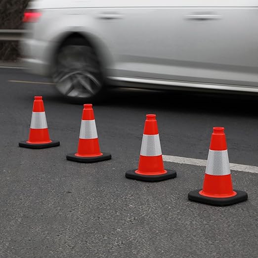 6 Pack 12" Inch Orange PVC Traffic Cones with Heavy-Duty Base, High-Visibility All-Weather Safety Cones for Road Construction, Parking Lot, and Garage Use (6, Orange, 12" Small)