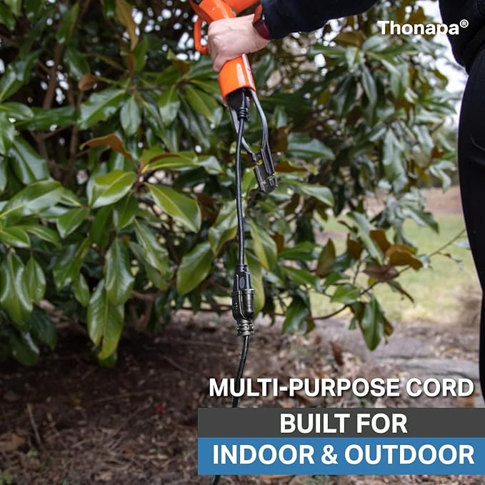 15 Ft Black Outdoor Extension Cord - 16/3 SJTW Weatherproof Water Resistant Electrical Cable with 3 Prong Grounded Plug for Indoor & Outdoor,