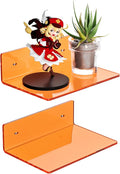 9 Inch Orange Wall Shelves, Acrylic Wall Mounting Ledges Display, Acrylic Display Wall Shelf for Funko Pop Figures, Collectibles, Plants, Décor, Toiletries, Spices, 2 Pack