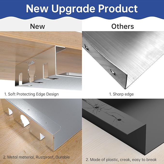 Upgrade Under Desk Shelf with Heat Dissipation - Under Table Shelf for Laptop, Audio, Game Console Device - Work Station, Standing Desk
