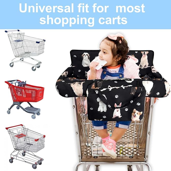 Black Shopping Cart Cover for Baby 2-in-1 High Chair Cover with Safety Harness Multifunctional Dog Pattern Cart Covers for Babies Soft Padded Grocery Cart Cover for Baby Boy Girl