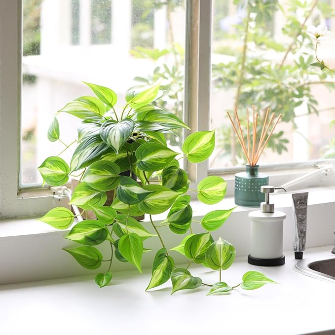 Artificial Devil's Ivy Golden Pothos Fake Plant,Hanging Potted Plants for Wall Home Patio Indoor Outdoor Decor(H 26in)