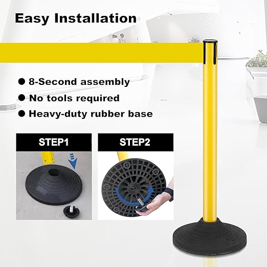 6 Pack Crowd Control Barriers Stanchions with 10 ft Retractable Belts - Heavy-Duty Base Stanchions for Queue Management in Airports, Theaters, Hotels, and Retail Stores(Yellow, 6 Pack)