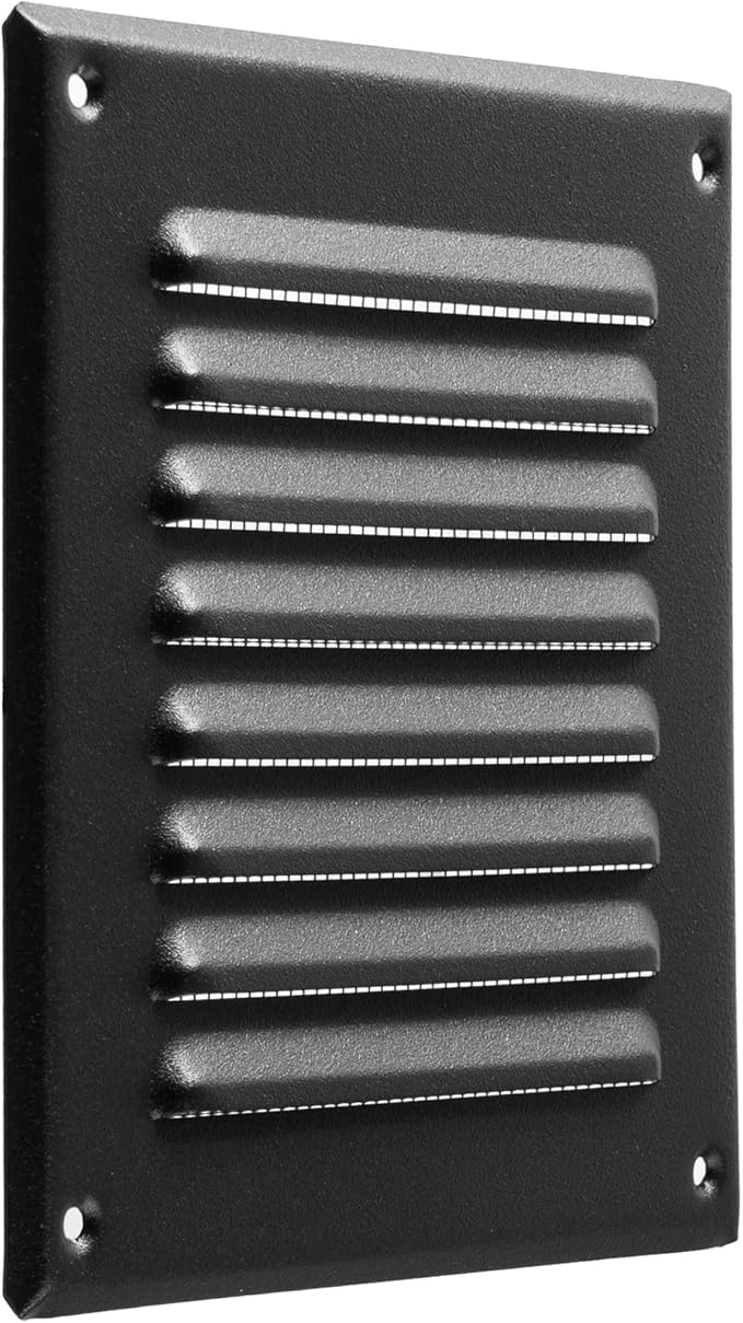 Vent Systems - 5 x 5 Inch (Inner) Pack of 2 Black Metal Square Soffit Air Vent Grille Cover, Register Vent Deflector Louver Built-in Mesh HVAC for Bathroom Home Office Kitchen 6.5" x 6.5" (Outer)