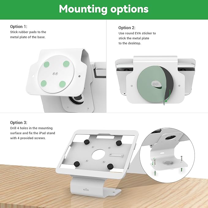Kiosk POS Tablet Stand Compatible with iPad 10 gen 10.9 inch, 11"(A16), air 4 5 10.9", Pro 11" 1st 2nd 3rd 4th gen., iPad air 11", Retail Stand with 360° Swivel Base, White, BSC101WS