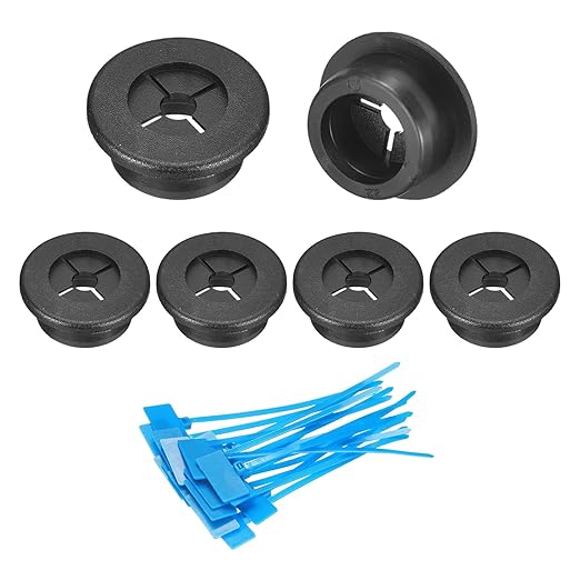 uxcell 6Pcs Cable Cord Grommet, 7/8"(22mm) Rubber Desk Grommets Wire Pass Through Hole Cover with Marked Cable Ties for Home Office Cable Wire Protection, Black