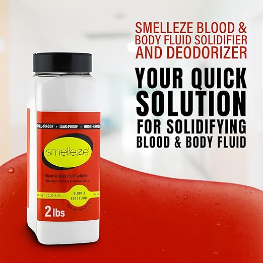 SMELLEZE Blood & Body Fluid Waste Clean Up Super Absorbent, Solidifier & Deodorizer: 2 lb. Granules Absorb Blood, Urine, Diarrhea, Vomit, Body Fluids & Other Water Based Bio Waste in Seconds