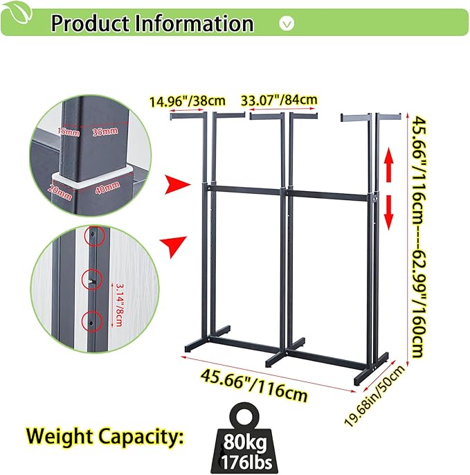 Floor Standing Metal Garment Rack - Heavy Retail Display Racks With Wheels, 6 Arms Clothing Rack, Square Tubing Portable Shirt Racks, Merchandise Display For Hanging Clothes (White)