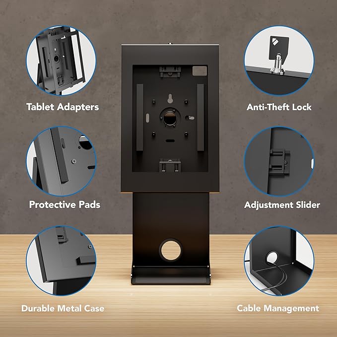 Mount-It! iPad Kiosk Stand with Printer Shelf – Locking Anti-Theft Tablet Enclosure for POS, Retail & Business – Rotating & Tilting Secure Checkout Stand for iPad 7-10, Air & Pro