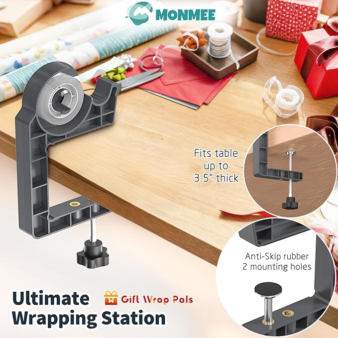 Tabletop Gift Wrapping Tool with Tape Dispenser–2 Pack Adjustable Wrapping Paper Table Clamps with 2 Tapes–Perfect for Christmas, Holidays, and Crafting