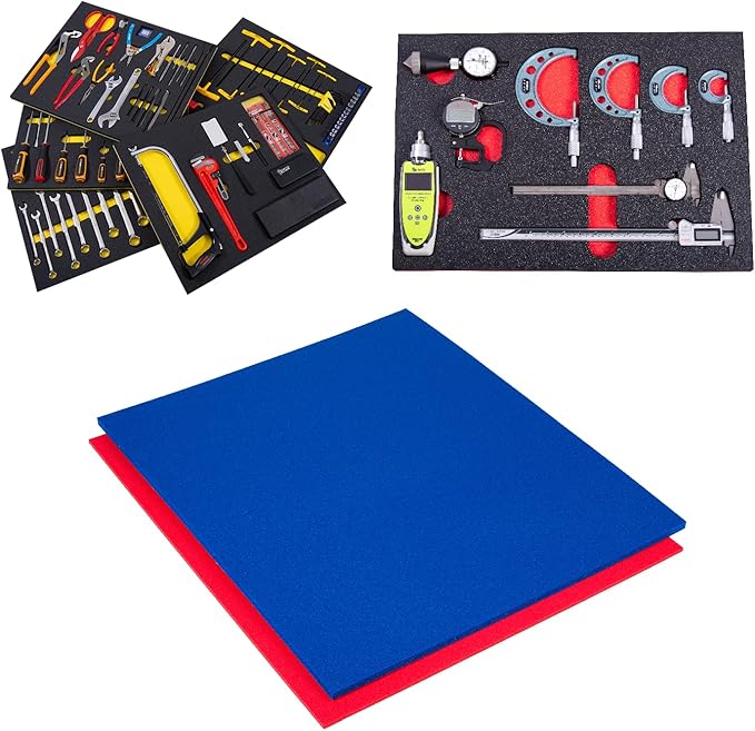 5S Tool Box Shadow Foam Organizers (2 Color) Custom Size (20" x 40", Blue Top/Red Bottom
