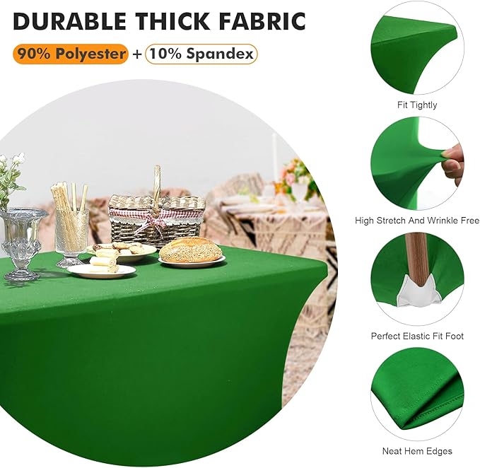 SEPARO 2 Pack 6 Ft Forest Green Table Cover Fitted Rectangular Tablecloth Stretchable Fabric Table Cloth 6 ft Wrinkle-Free for Party Tradeshows Banquet Weddings Cocktail