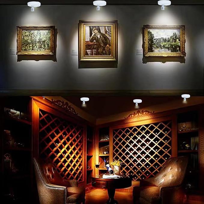 LED Spotlight, Battery Operated Picture Lights, Uplighting Indoor, Puck Lights with 2 Remote, Dimmable Spot Up Light for Wall Display Dartboard Painting Artwork Accent