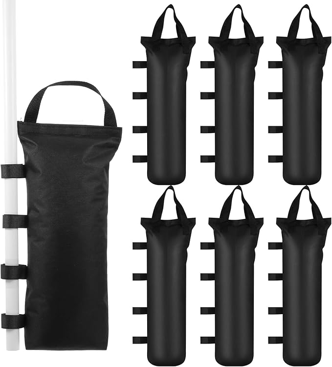 6 Pack Canopy Weight Sand Bags Black 168 LBS Large Canopy Support Frame Fixed Sandbag Windproof Sandbag Canopy Weight Bags for Instant Outdoor Sun Shelter Patio Umbrella, No Sand