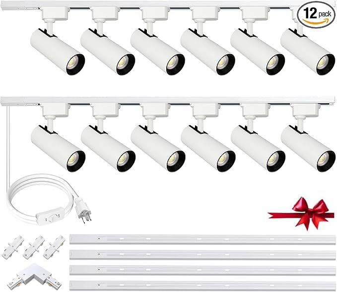Super Brightness 4000K Natural Light Dimmable Brightness 25W 2000lm H Type LED White Track Lighting Kit System with 13 FT Track Rails, Ceiling Spotlight Fixture with Installation Package