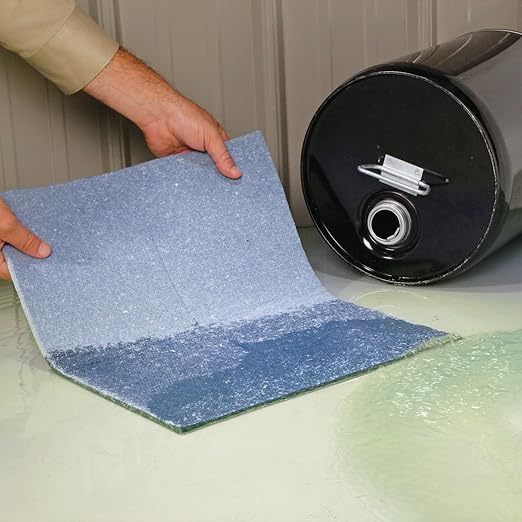 PIG Super Absorbent Mat Pads | 100 Oil Spill Mats | 15" x 19" Perforated Pads | Each Pad Absorbs 43 oz | Total Absorbency is 34 Gallons | Heavyweight | PM50242