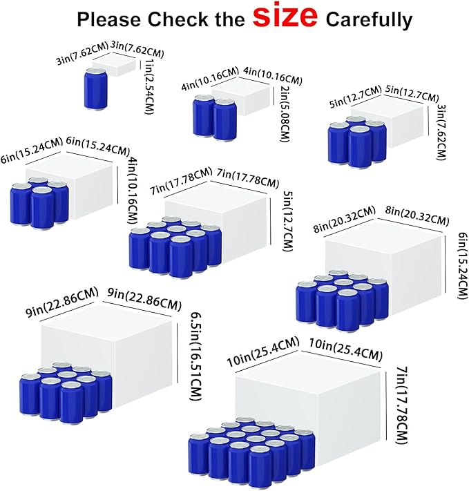 Large 8 Pcs White Acrylic Boxes for Display as Buffet Risers and Stands, Food Risers for Party, Table, including 10", 9", 8", 7", 6", 5", 4", 3" (Large, 8Pcs, White)