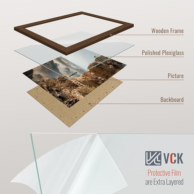 VCK 13x19 Frame Set of 5 - Brown, Wood Picture Frame with Exclusive Wood Grain, Wall Gallery Frame