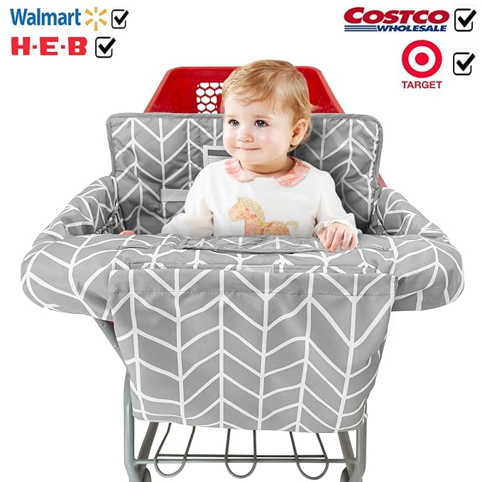 2-in-1 Shopping Cart and High Chair Cover for Baby, Padded Cover, Fold'n Roll Style, Portable with Carry Bag (Gray Arrow)