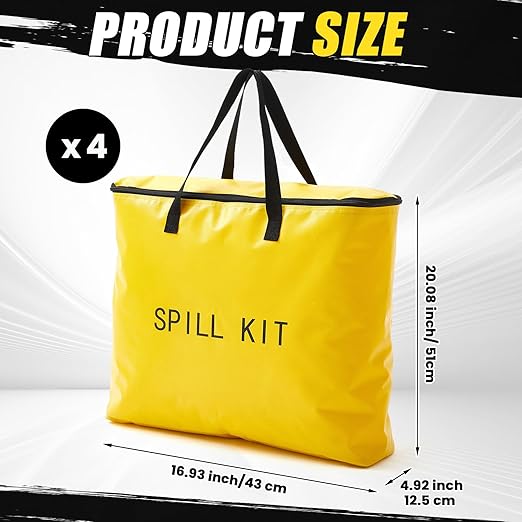 4 Pcs Spill Yellow Portable Bag kit Only, Universal Portable Emergency Yellow Duffle Spill Bag, 20 x 17 x 5 Inches, No Other Leak Handling Accessories are Included