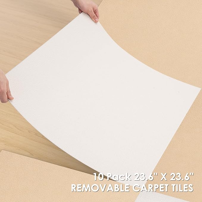 Carpet Tile 10 Pack 24” X 24” Self Adhesive Carpet Floor Tiles Anti-Slip Squares Peel and Stick Floor Tilel DIY Installation for Bedroom(White)