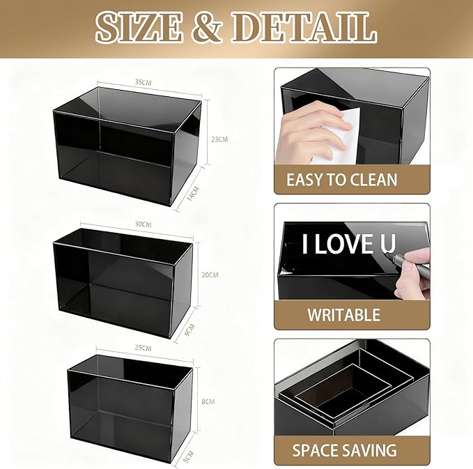 3 PCS Black Extra Large Buffet Risers Set, 10" 12" 14" Acrylic Cube Risers Stands Acrylic Cube Food Display Box Risers with Hollow Bottoms for Party Buffet Table Cupcake Candy Dessert