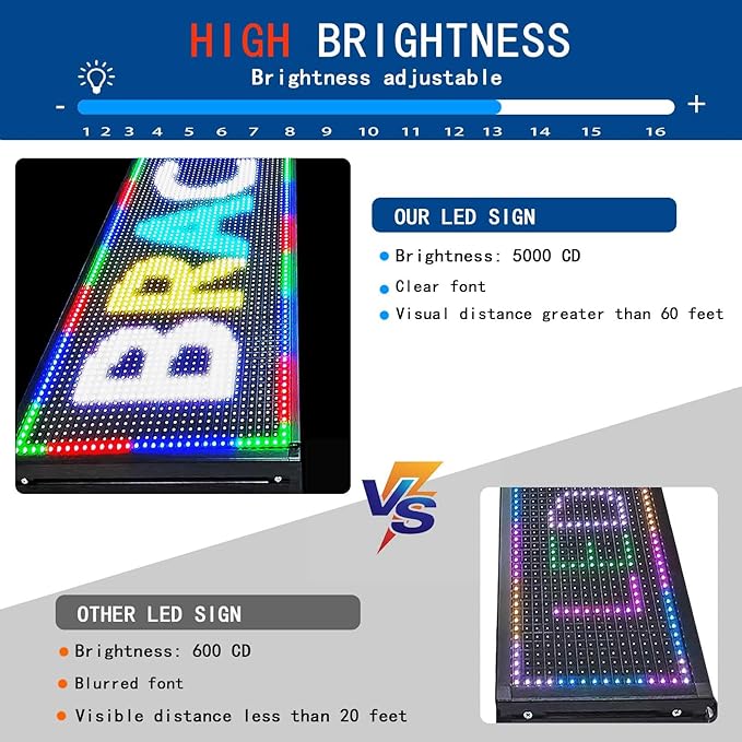 HS P10 Outdoor Programmable Scrolling Led Signs, Open Neon Sign, Digital Electronic Message Board Custom, Large Display Banner Waterproof , for Business Store Commercial Restaurant Window Advertising Public, Full Color High Brightness 152’’x14’’ WIFI c...