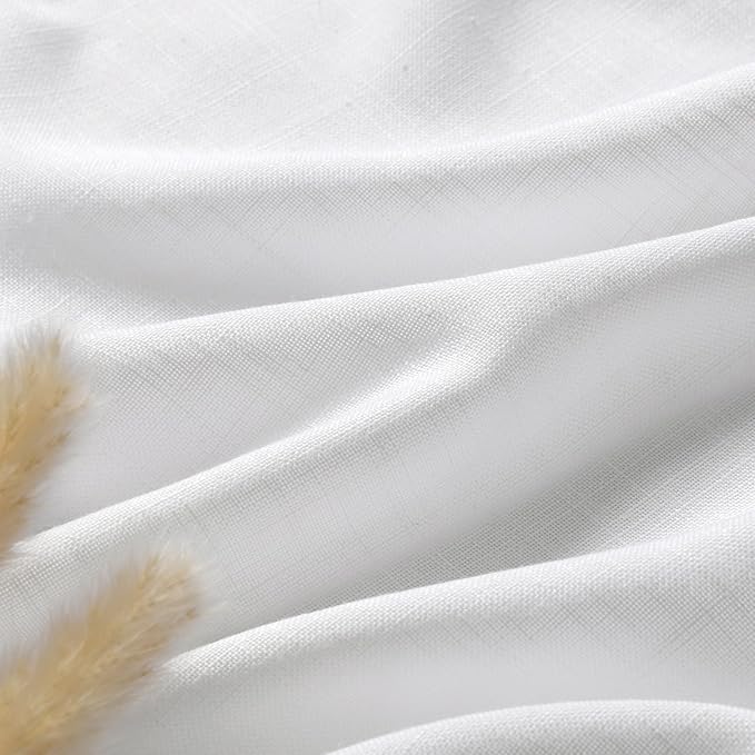Nanspring White Linen Curtains 47 Inch Length 2 Panels Set Light Filtering Back Tab Rod Pocket Curtains Privacy Semi Sheer Curtains Boho Farmhouse Living Room Drapes 47 Inches Long 52x47