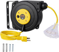 VEVOR Retractable Extension Cord Reel, 30 FT, Heavy Duty 16AWG/3C SJTOW Retractable Power Cord Reel with Lighted Triple Tap Outlet 10 Amp Circuit Breaker 4.5FT Lead-in Cord, for Ceiling or Wall Mount