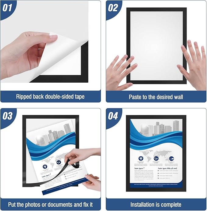 Relx 12 Pcs 8.5 x 11'' Self-Adhesive Magnetic Wall Signs Holder Magnetic Picture Frame Document Holder Wall & Window Adhesive Frames for Office Home Store Restaurant