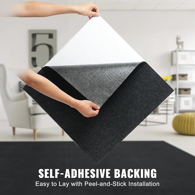 VEVOR 24 x 24 Peel and Stick Carpet Tiles Squares with Self Adhesive & Soft Padded for Indoor Outdoor Kitchen Living Room Bedrooms - Pack of 15/60 sq ft