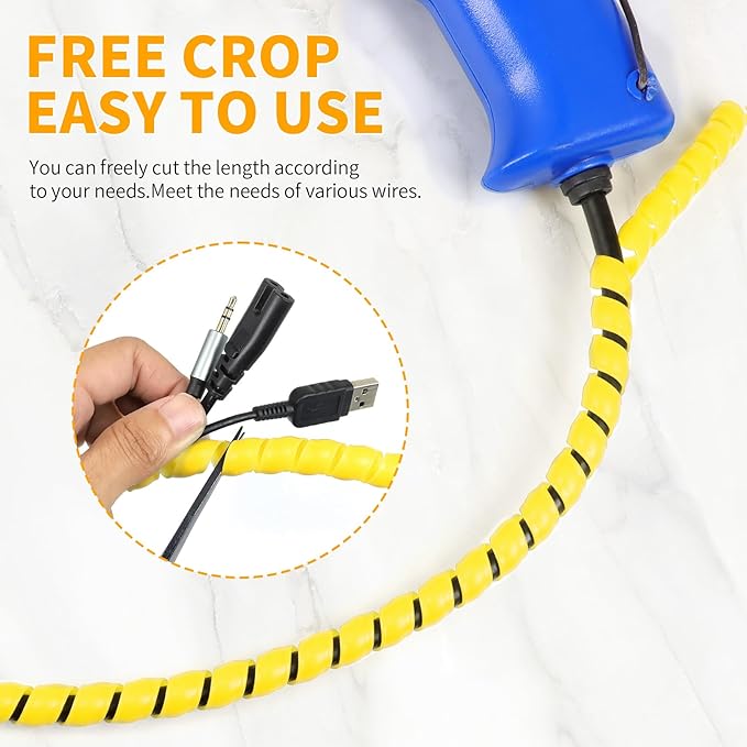Spiral Cable Wrap, 16.4ft, 33ft Wire Protection Sleeve Cover Cable Organizer Pipe Flexible Spiral Wrap Winding Tube Prevent Cat from Chewing Cables (Yellow, 10mm (3/8")-16.4ft)