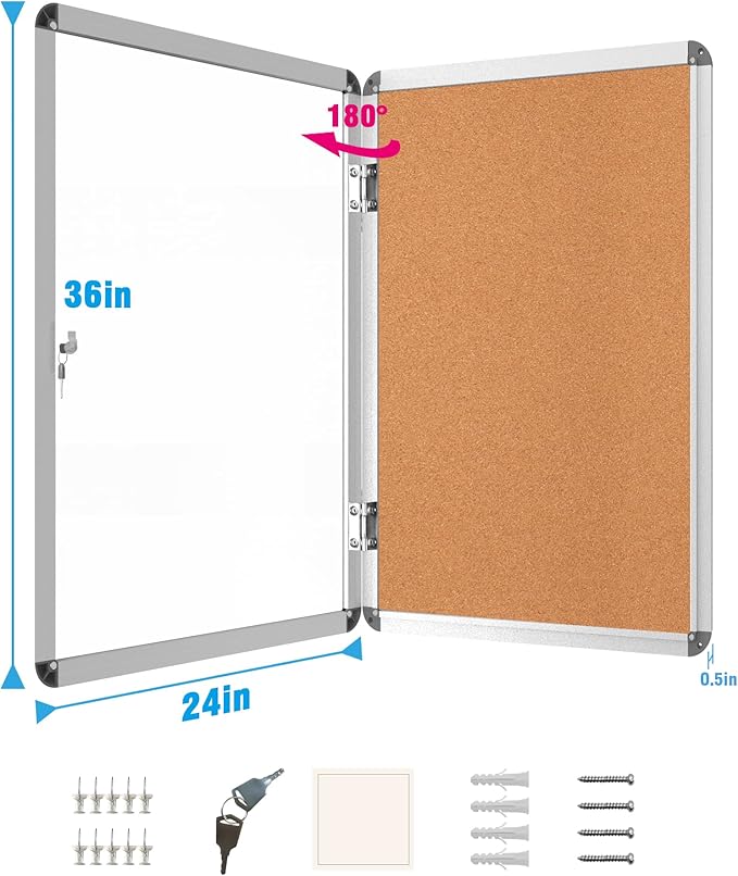 Mifuro 2 Pack 36"x24" Enclosed Bulletin Board, Lockable Weather-Resistant Aluminum Cork Noticeboard for School & Office, Silver Frame w/Cork