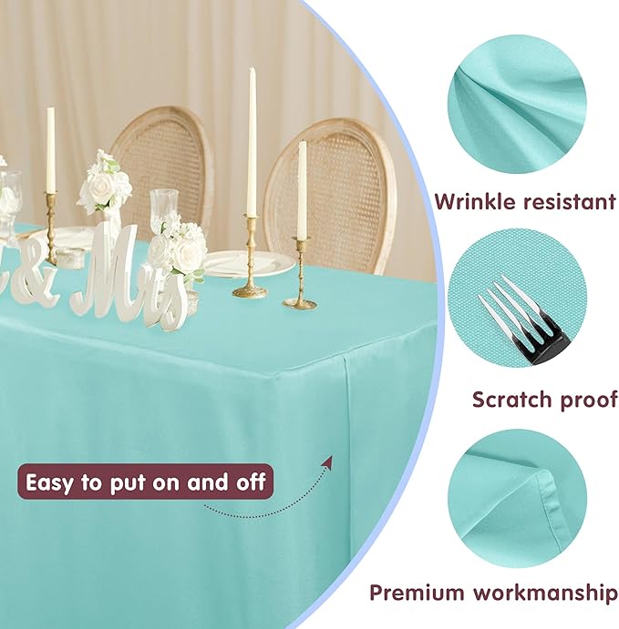 HolidayIdeas Fitted Table Covers - 96 x 30 Inch - 2 Pack Rectangle Tablecloths for 8 Foot Tables, Polyester Fabric Tablecloth for Parties, Holiday Dinner, Trade Show (Aqua)
