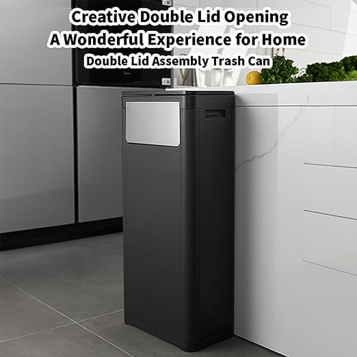 WanWanKa Bathroom Tall Skinny Trash Can with Lid, Waste Basket Fits in Narrow Spaces and Perfect for Commerical Offices,Garbage Can with Press Top,for Home,Bedroom,Kitchen,Living Room.